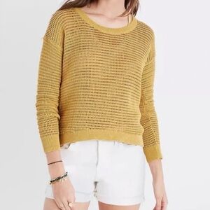 Madewell Mustard Open Knit Cotton Sweater Size XL